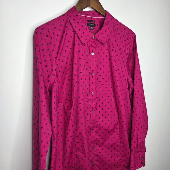 Talbots Womens Fuchsia Geometric Button Up Blouse Size 18W Wrinkle Resist Career - Picture 2 of 9